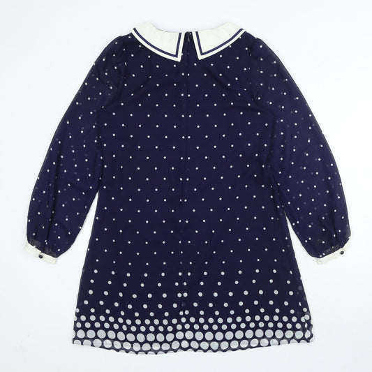 Be Beau Womens Blue Polka Dot Polyester A-Line Size 12 Collared Zip
