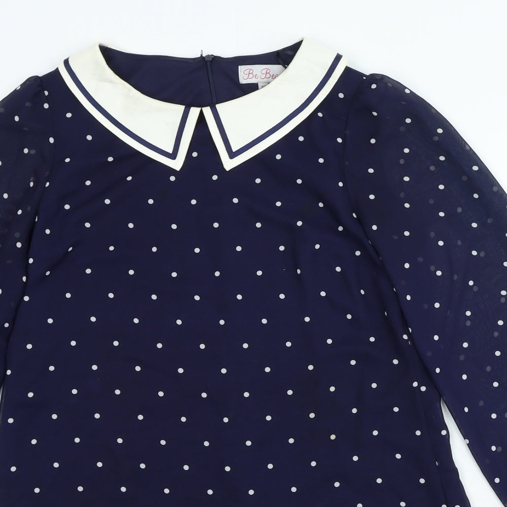 Be Beau Womens Blue Polka Dot Polyester A-Line Size 12 Collared Zip
