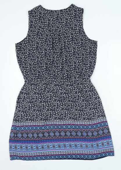 Gap Womens Blue Geometric Polyester A-Line Size M V-Neck Pullover - Elasticated Waist