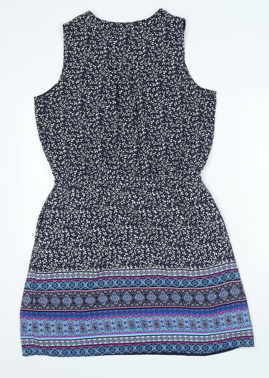 Gap Womens Blue Geometric Polyester A-Line Size M V-Neck Pullover - Elasticated Waist