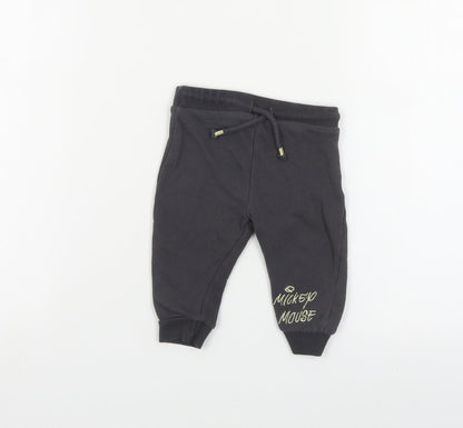 F&F Baby Grey Cotton Jogger Leggings Size 6-9 Months Drawstring - Mickey Mouse