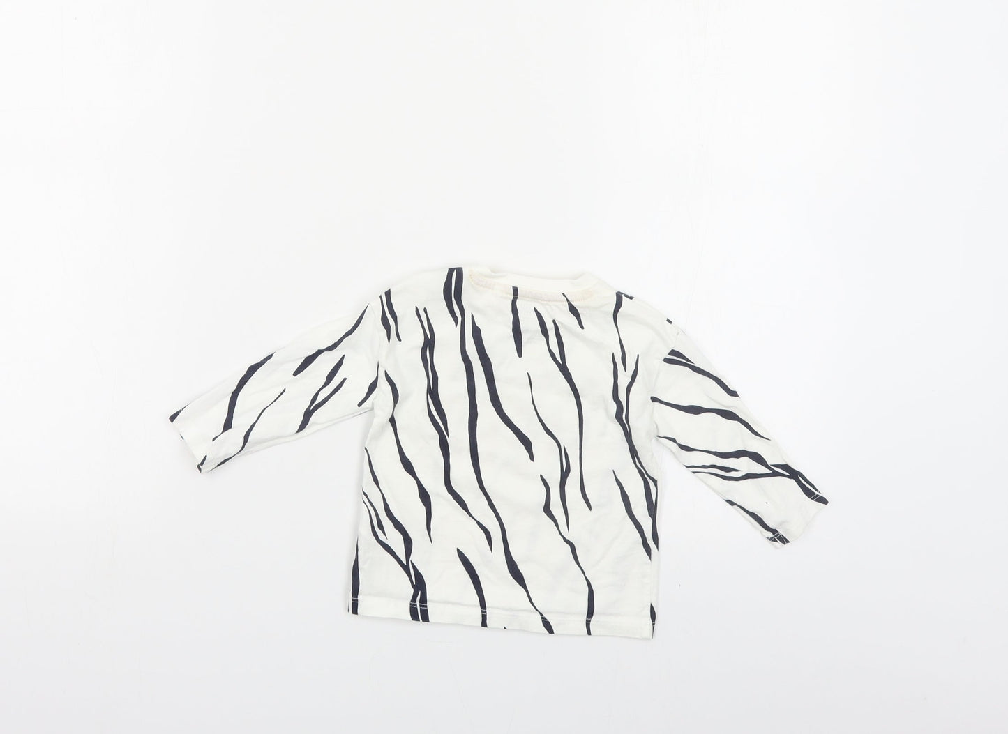 F&F Baby White Animal Print Cotton Pullover T-Shirt Size 6-9 Months Crew Neck Snap - Tiger
