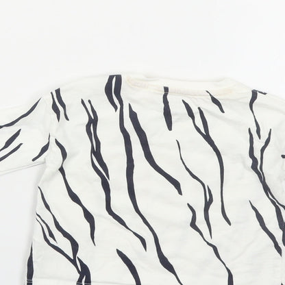 F&F Baby White Animal Print Cotton Pullover T-Shirt Size 6-9 Months Crew Neck Snap - Tiger