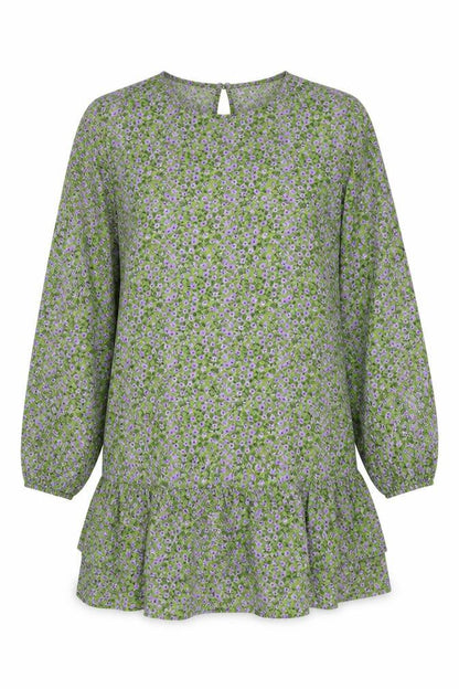 Boohoo Womens Green Floral Polyester A-Line Size 12 Round Neck Button