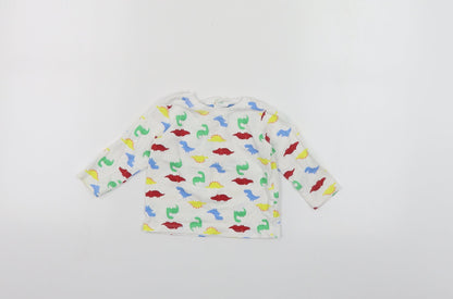Dunnes Stores Baby White Geometric Cotton Pullover T-Shirt Size 6-9 Months Crew Neck Snap - Dinosaur Print
