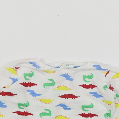 Dunnes Stores Baby White Geometric Cotton Pullover T-Shirt Size 6-9 Months Crew Neck Snap - Dinosaur Print