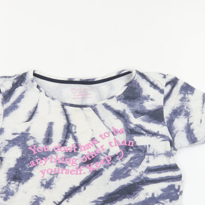 Primark Girls Multicoloured Geometric Cotton Pullover T-Shirt Size 11-12 Years Round Neck Pullover - Slogan