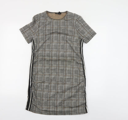 New Look Womens Grey Plaid Polyester Pencil Dress Size 8 Round Neck Pullover - Side Stripe