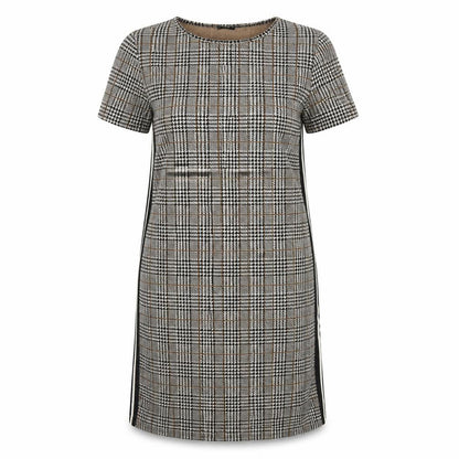 New Look Womens Grey Plaid Polyester Pencil Dress Size 8 Round Neck Pullover - Side Stripe
