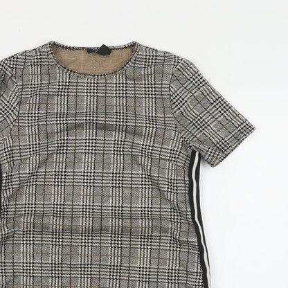 New Look Womens Grey Plaid Polyester Pencil Dress Size 8 Round Neck Pullover - Side Stripe