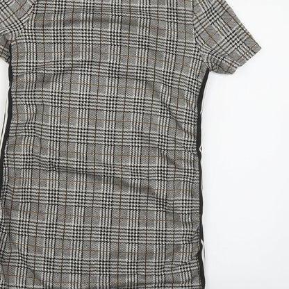 New Look Womens Grey Plaid Polyester Pencil Dress Size 8 Round Neck Pullover - Side Stripe