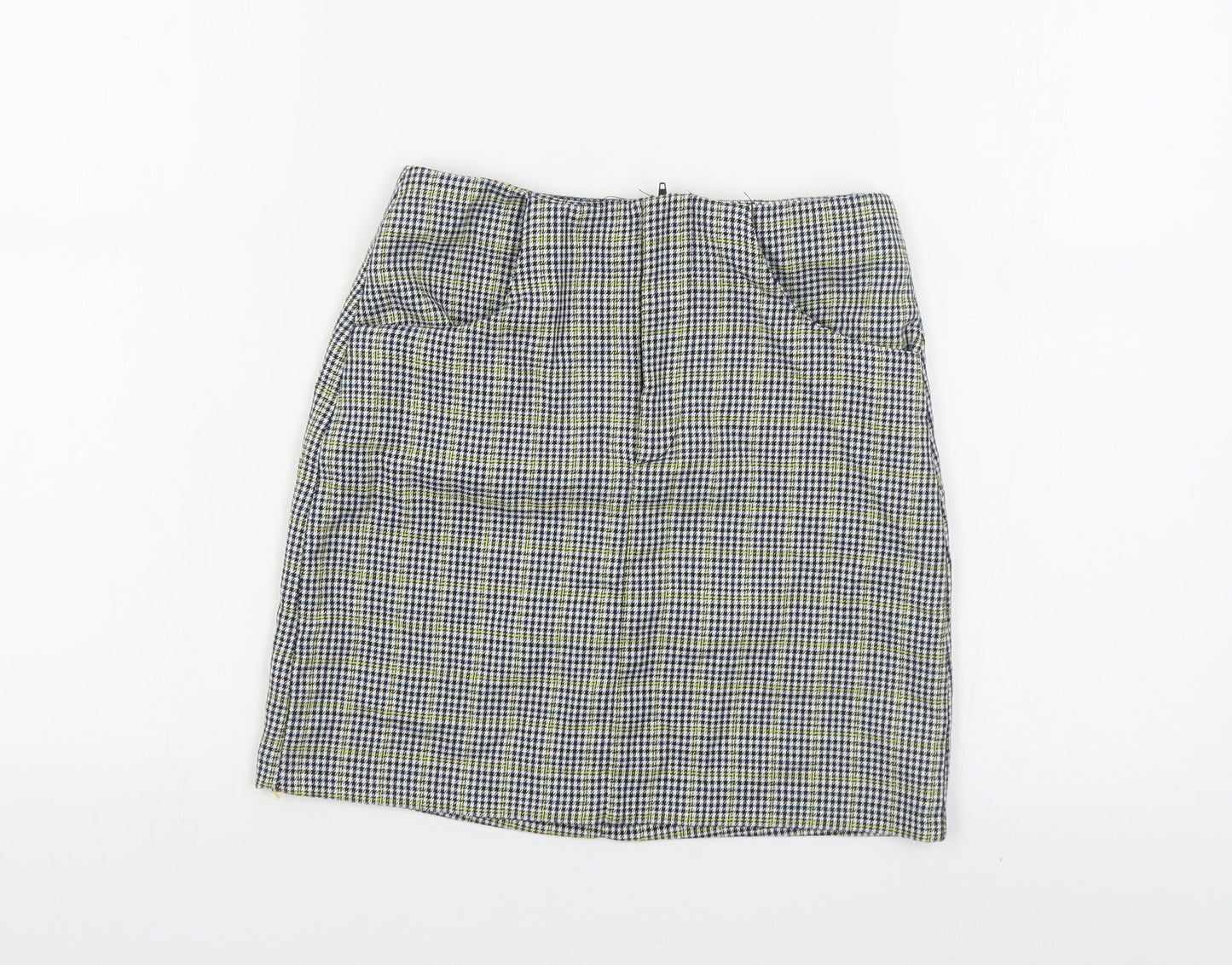 Pull & Bear Womens Blue Plaid Polyester Mini Skirt Size XS Zip