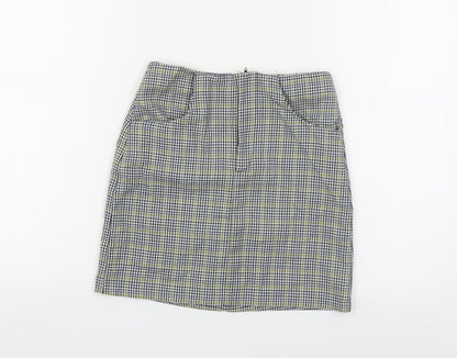 Pull & Bear Womens Blue Plaid Polyester Mini Skirt Size XS Zip