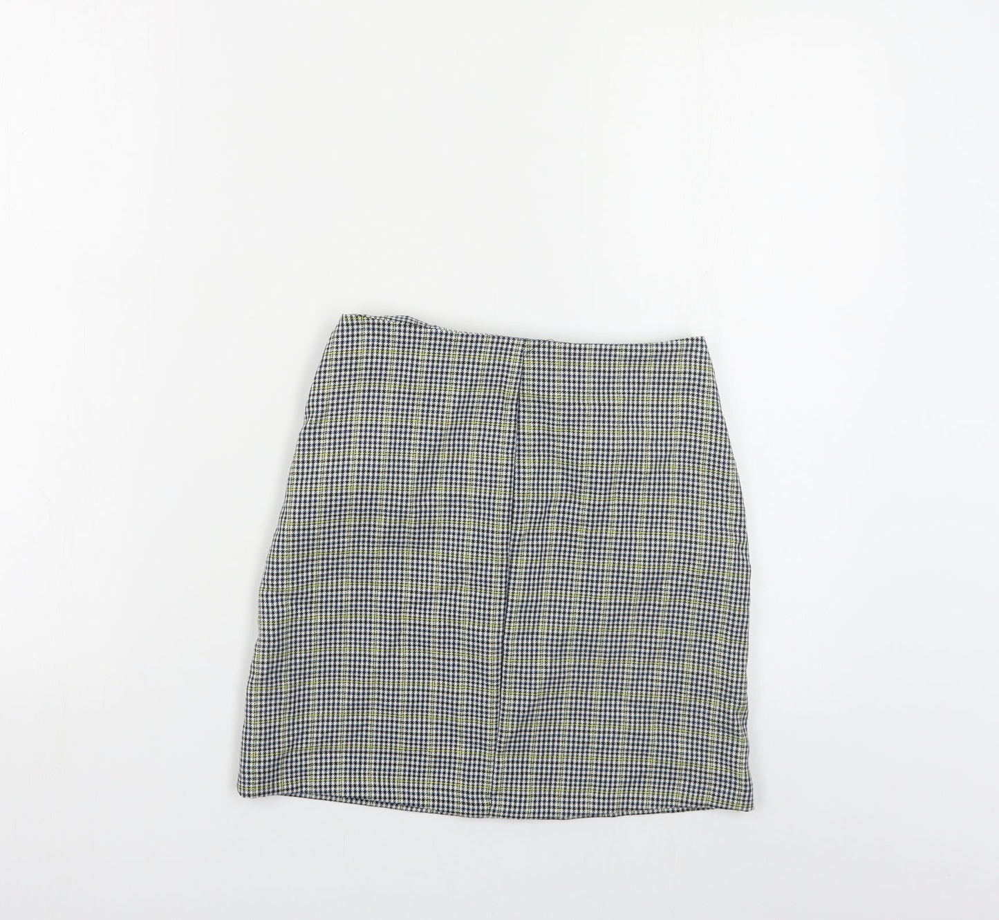 Pull & Bear Womens Blue Plaid Polyester Mini Skirt Size XS Zip