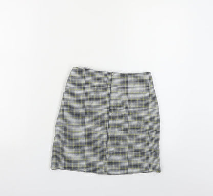 Pull & Bear Womens Blue Plaid Polyester Mini Skirt Size XS Zip