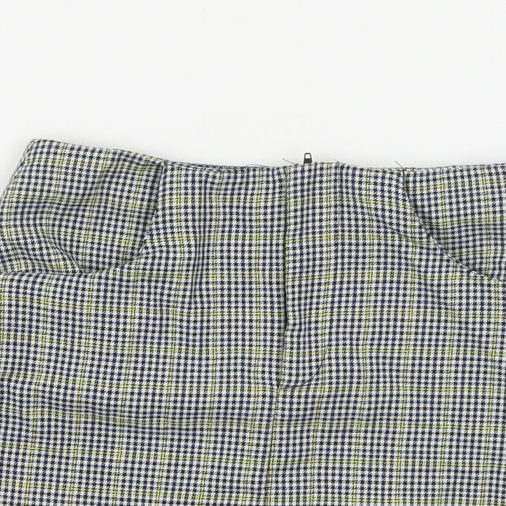 Pull & Bear Womens Blue Plaid Polyester Mini Skirt Size XS Zip