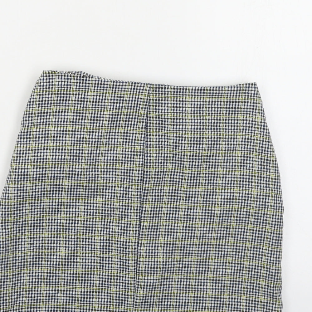 Pull & Bear Womens Blue Plaid Polyester Mini Skirt Size XS Zip