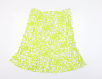 Autonomy Womens Green Floral Linen Flare Skirt Size 18 Zip