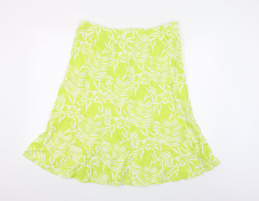 Autonomy Womens Green Floral Linen Flare Skirt Size 18 Zip