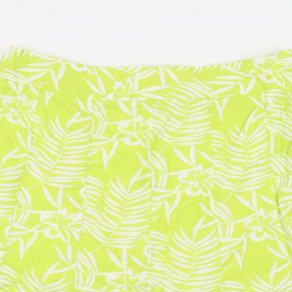 Autonomy Womens Green Floral Linen Flare Skirt Size 18 Zip