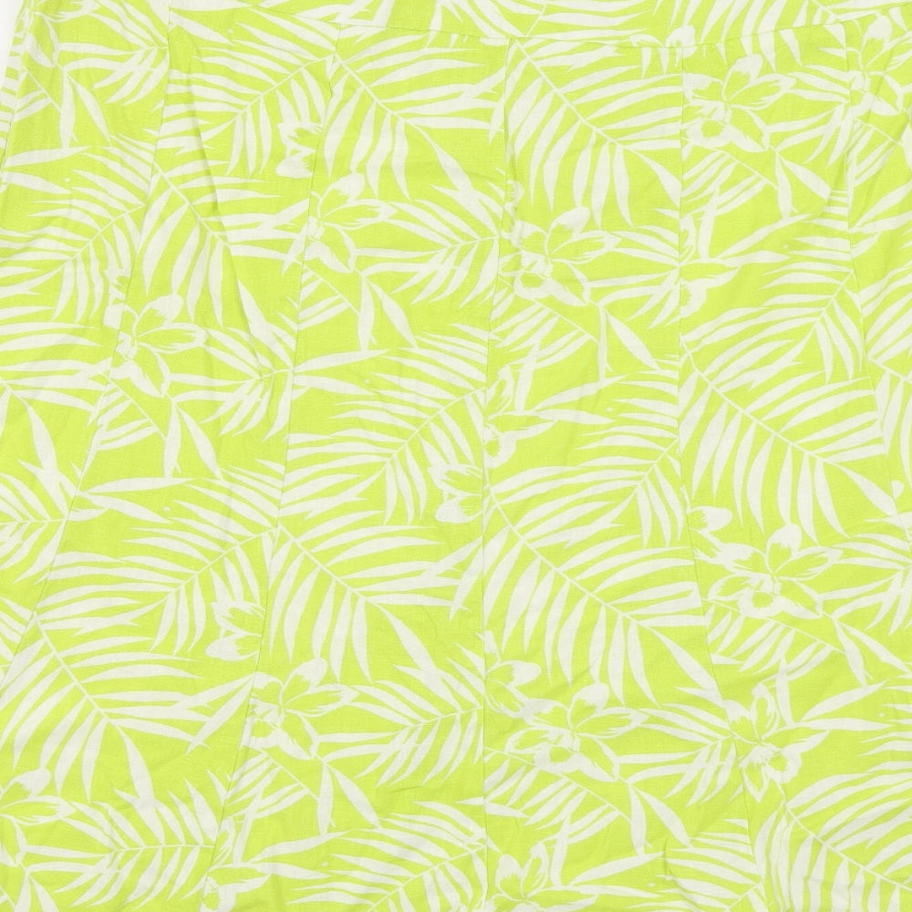 Autonomy Womens Green Floral Linen Flare Skirt Size 18 Zip