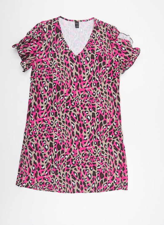 Emery Rose Womens Multicoloured Animal Print Polyester A-Line Size M V-Neck Pullover - Leopard Print