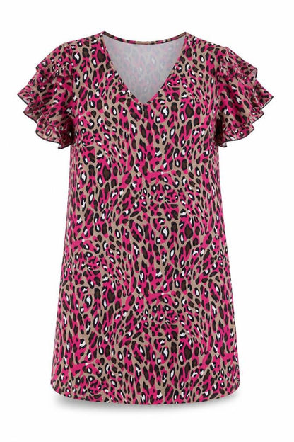 Emery Rose Womens Multicoloured Animal Print Polyester A-Line Size M V-Neck Pullover - Leopard Print