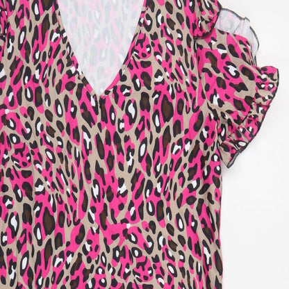 Emery Rose Womens Multicoloured Animal Print Polyester A-Line Size M V-Neck Pullover - Leopard Print