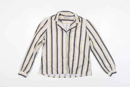 Butte Knit Womens Beige Striped Polyester Basic Button-Up Size 16 Collared