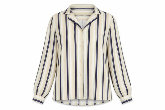 Butte Knit Womens Beige Striped Polyester Basic Button-Up Size 16 Collared