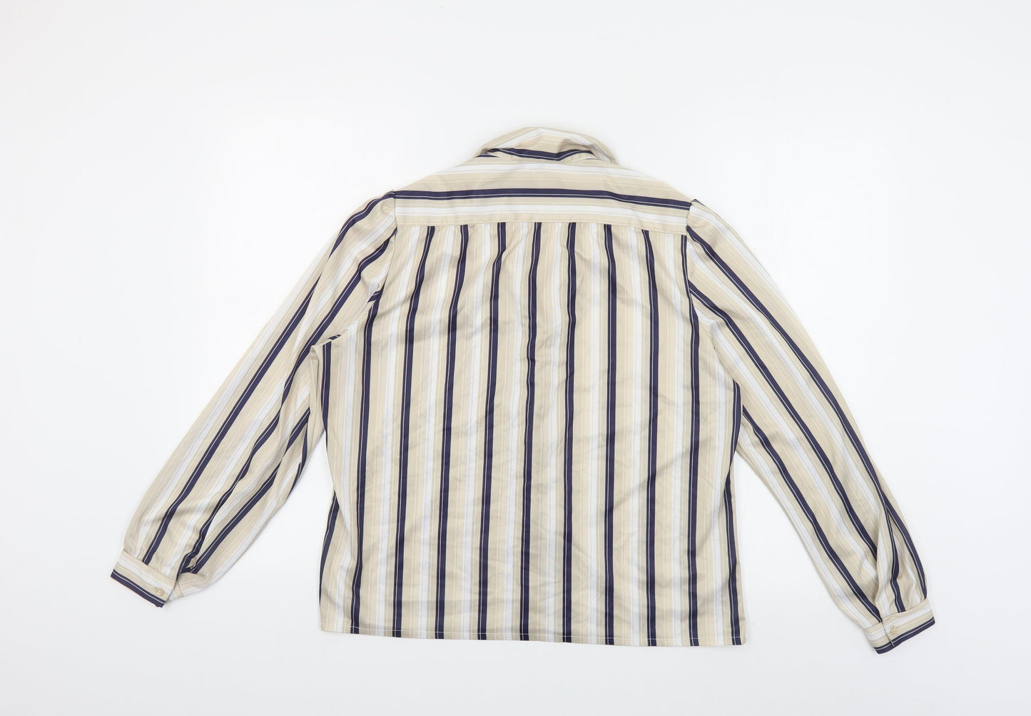 Butte Knit Womens Beige Striped Polyester Basic Button-Up Size 16 Collared