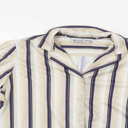 Butte Knit Womens Beige Striped Polyester Basic Button-Up Size 16 Collared