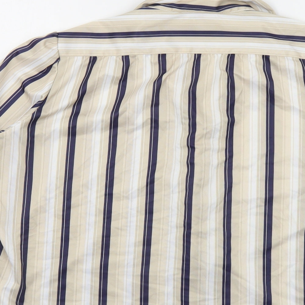 Butte Knit Womens Beige Striped Polyester Basic Button-Up Size 16 Collared