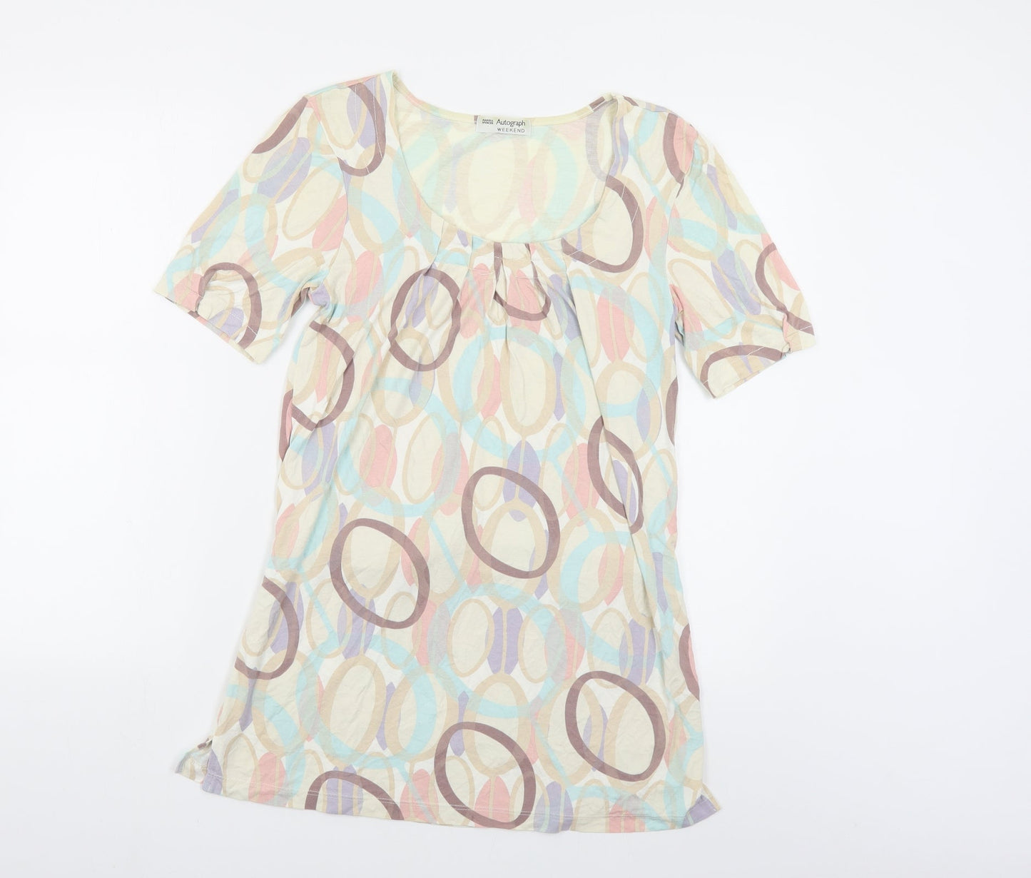 Autograph Womens Multicoloured Geometric Viscose Tunic T-Shirt Size 12 Scoop Neck