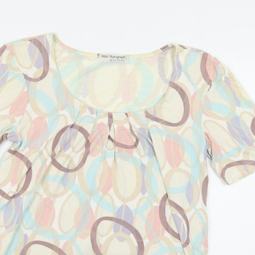 Autograph Womens Multicoloured Geometric Viscose Tunic T-Shirt Size 12 Scoop Neck