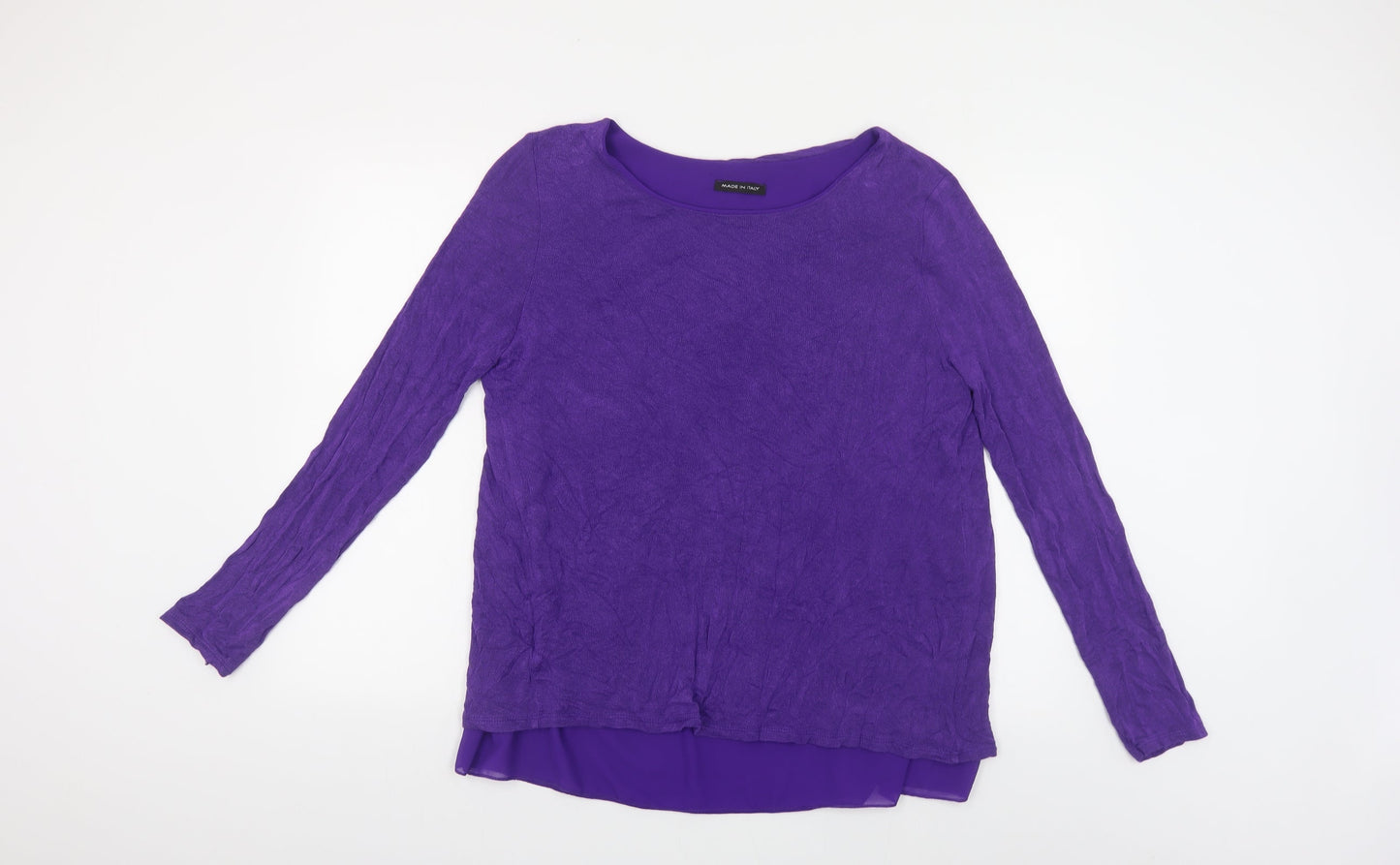 Made in Italy Womens Purple Viscose Basic Button-Up Size L Boat Neck