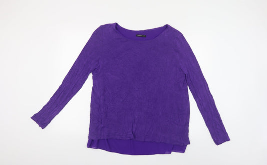 Made in Italy Womens Purple Viscose Basic Button-Up Size L Boat Neck