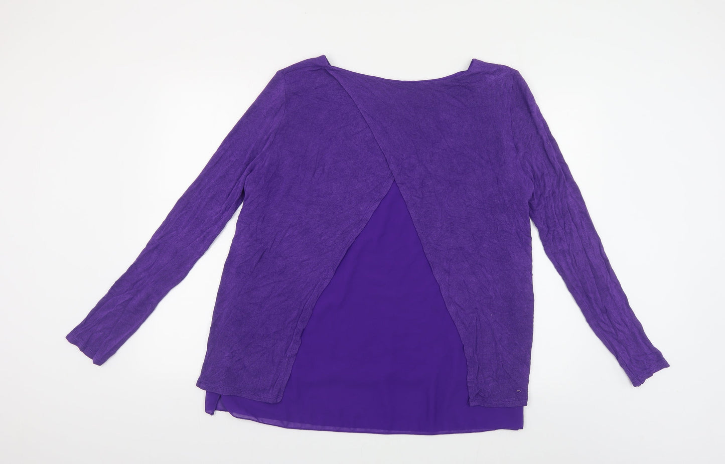 Made in Italy Womens Purple Viscose Basic Button-Up Size L Boat Neck