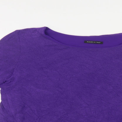 Made in Italy Womens Purple Viscose Basic Button-Up Size L Boat Neck
