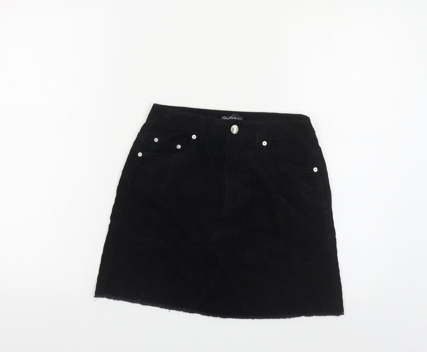 Miss Selfridge Womens Black Cotton Mini Skirt Size 6 Button