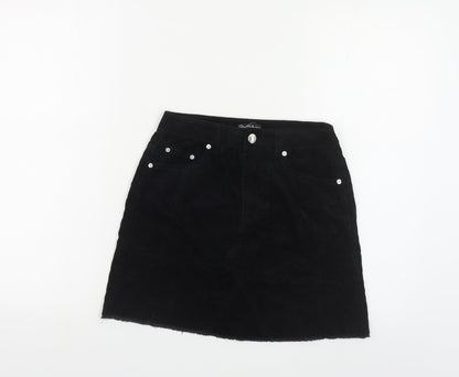 Miss Selfridge Womens Black Cotton Mini Skirt Size 6 Button