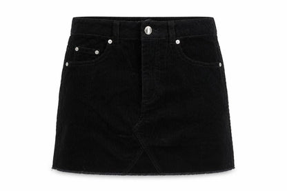 Miss Selfridge Womens Black Cotton Mini Skirt Size 6 Button