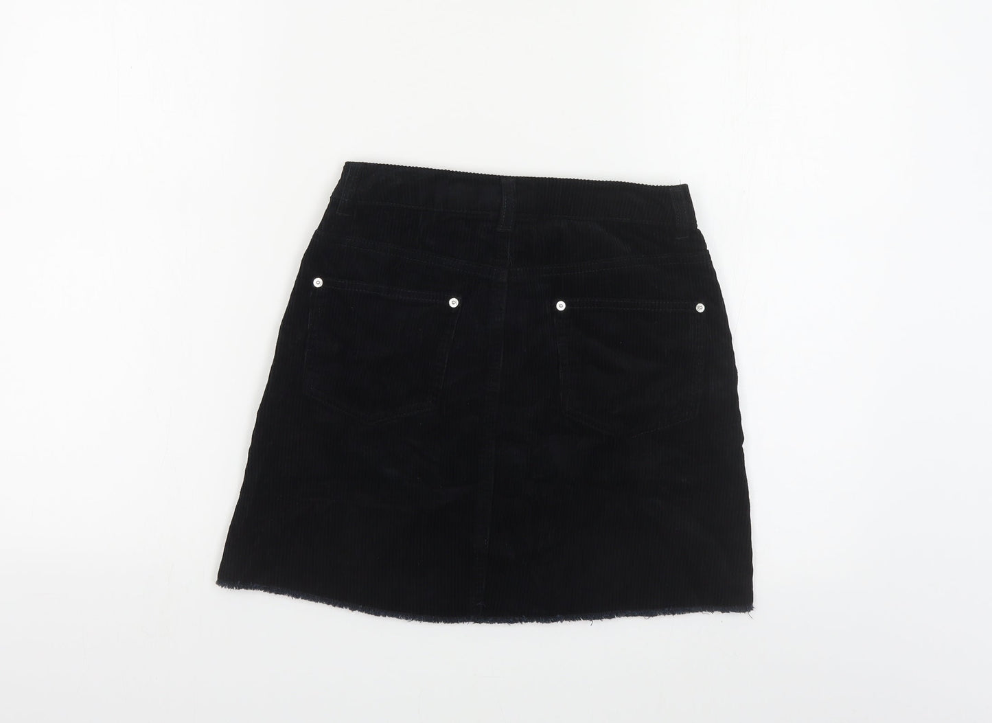 Miss Selfridge Womens Black Cotton Mini Skirt Size 6 Button