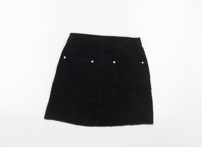 Miss Selfridge Womens Black Cotton Mini Skirt Size 6 Button