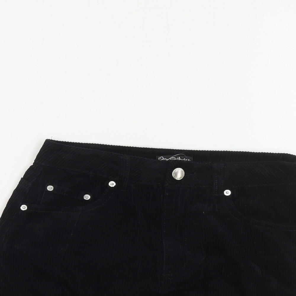 Miss Selfridge Womens Black Cotton Mini Skirt Size 6 Button
