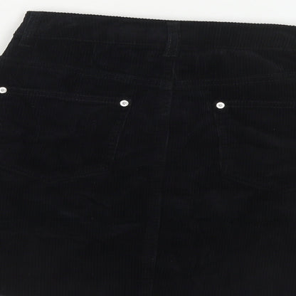 Miss Selfridge Womens Black Cotton Mini Skirt Size 6 Button