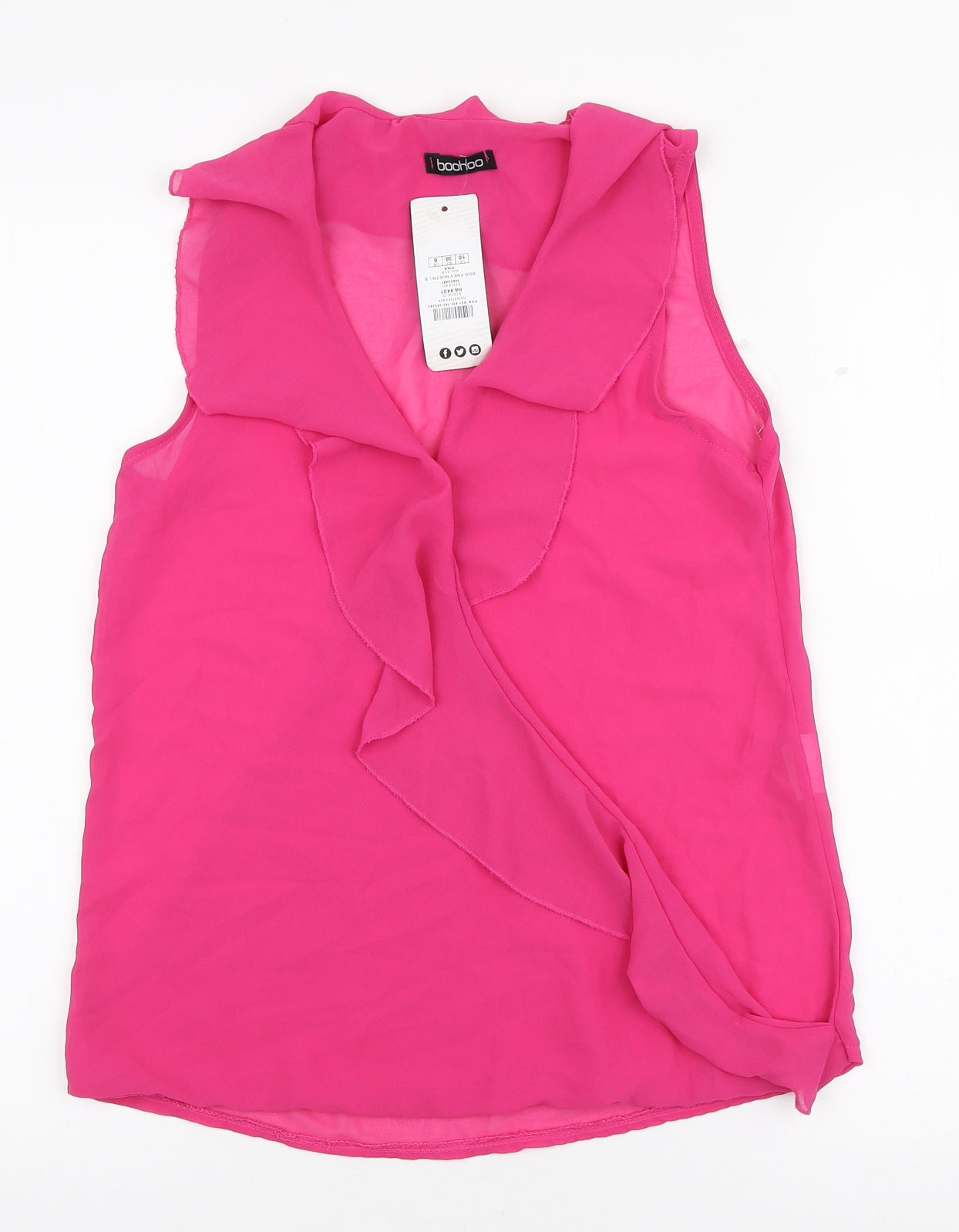 Boohoo Womens Pink Polyester Basic Blouse Size 10 V-Neck