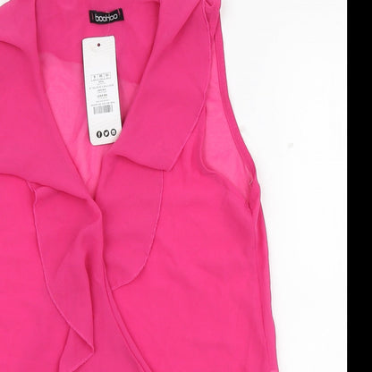 Boohoo Womens Pink Polyester Basic Blouse Size 10 V-Neck