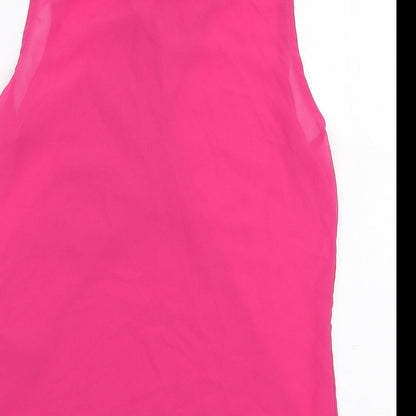 Boohoo Womens Pink Polyester Basic Blouse Size 10 V-Neck