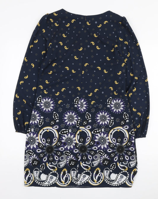 Tenki Womens Blue Geometric Polyester A-Line Size 10 Round Neck Zip